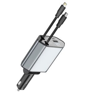 Retractable Car Charger 120W 2.7Ft Retractable Cables & 4 Electronic Ports NEW